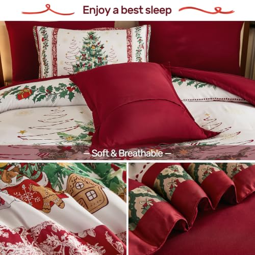 Dinjoy Christmas Comforter Set Queen 7-Piece Red Tree Holiday Bedding, 90x90