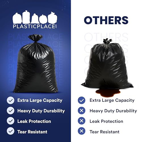 Heavy Duty Black Garbage Bags 95-96 Gallon Pack of 50 - 1.5 Mil Thick Trash Liners