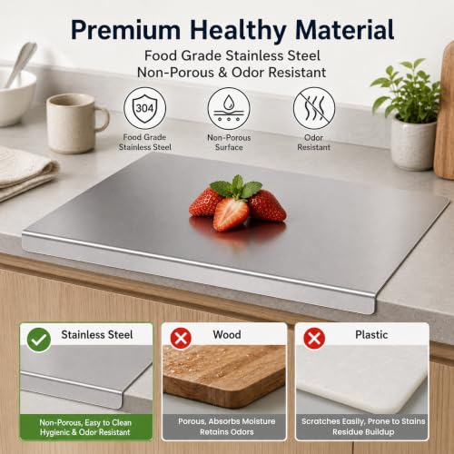 XTBSE 19.7 x 15.7 Inch Stainless Steel Cutting Board with Lip, Dishwasher Safe