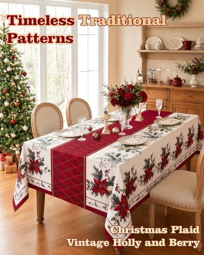 Christmas Tablecloth Rectangle, Holiday Dining Decor, 60x102 Inch