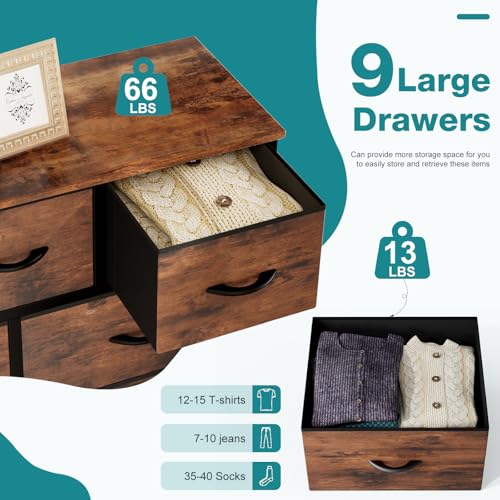 Fabric Dresser with 9 Drawers - Bedroom Storage Chest Organizer