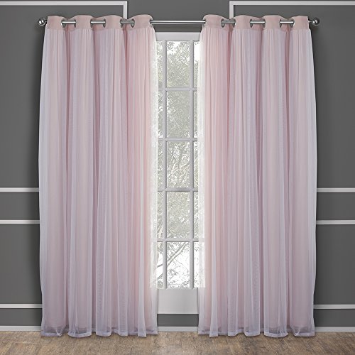 Indoor Double Layer Sheer Blackout Curtains 52x84 Rose Blush 2-Pack