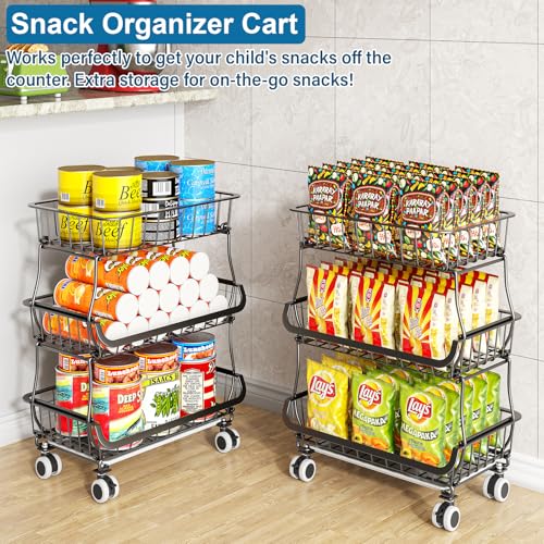 OKZEST Black 3-Tier Rolling Pantry Storage Cart with Wheels