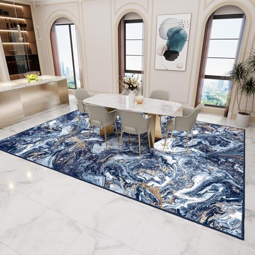 Starry Sky Washable Area Rug 5x7 ft Non Slip Non Shedding Dark Blue Gold