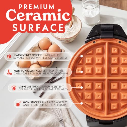 Gourmia Belgian Waffle Maker with Nonstick Ceramic Plates, Deep Pockets, Adjustable Browning