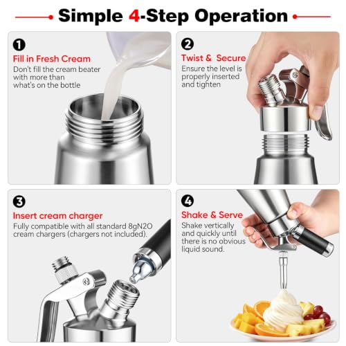 Aluminum Whipped Cream Dispenser 500mL with 5 Stainless Steel Nozzles - Black