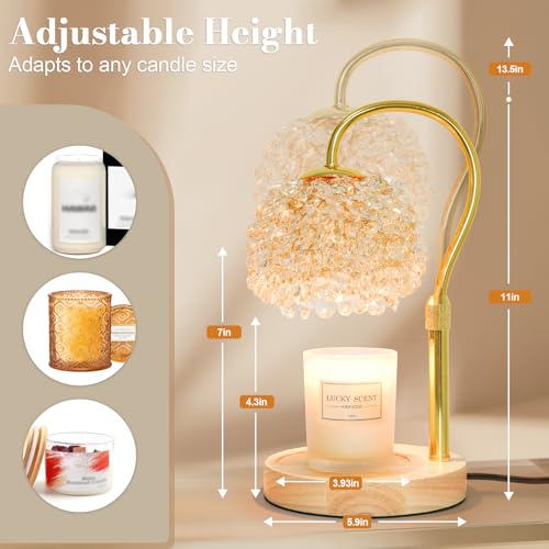 Hisummer Gold Candle Warmer Lamp with Crystals & Timer, Dimmable Electric Wax Warmer