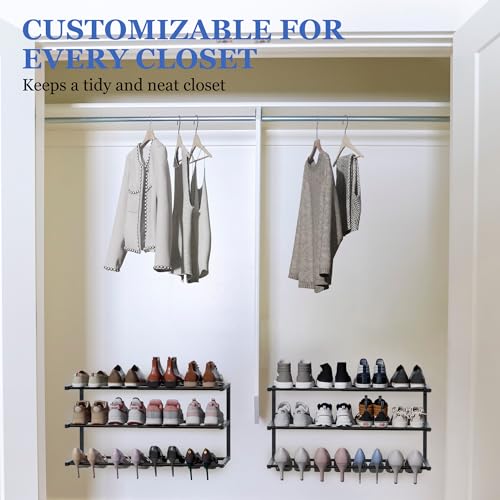 Jchccu 4-Pack Wall Mounted Shoe Racks Black, Adjustable 3-Tier Organizer with Hooks