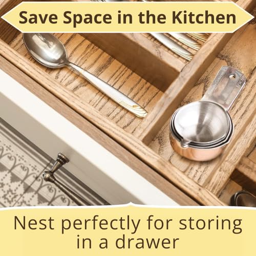 15 Piece Stainless Steel Measuring Cups and Spoons Set - Stackable Kitchen Gadgets for Liquid & Dry Ingredients - Includes Leveler - Dishwasher Safe - Premium Quality