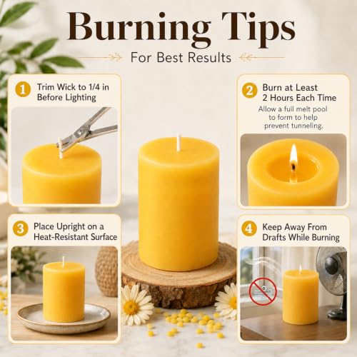 MAKALONE Yellow Beeswax Pillar Candles 2x3in, 12 Pack, Long Burn, Unscented