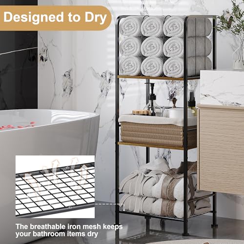 Vintage 3-Tier Freestanding Towel Rack Stand with M-Shaped Dividers, Rustic Black Finish