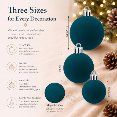 PullCrease Peacock Blue Velvet Christmas Ornaments Set of 40 - Festive Holiday Decor