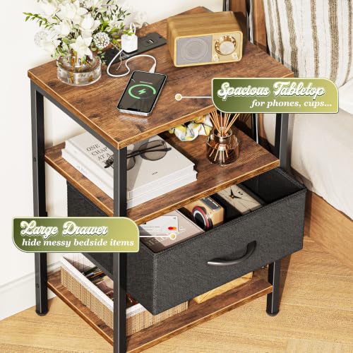 SUPERJARE Nightstand with Charging Station, USB-C Port, Bedside Table