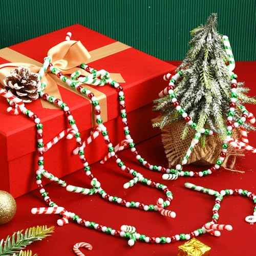 Jansun 13.14 Ft Christmas Tree Bead Garlands, Acrylic Cane Candy Christmas Beaded Garland Decoration for Christmas Tree Fireplace Wreath Ornaments Home Holiday Party Supplies£¨2 Pcs 6.57 ft£©