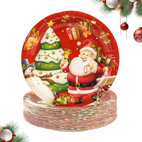 PUEVENYI Merry Christmas Paper Plates 7 Inch - Winter Holiday Disposable Tableware Set, 50 Count