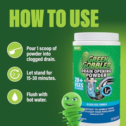 Green Gobbler Drain Clog Remover Powder - Safe for Septic, 20+ Treatments