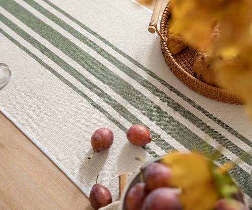 Caflife Green Beige Boho Table Runner 13x90 Inch with Handcrafted Tassels, Farmhouse Decor