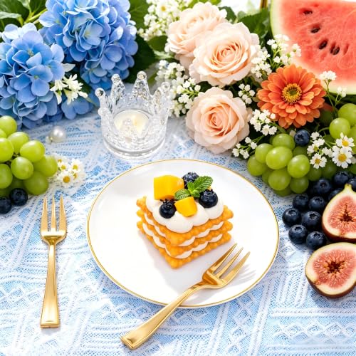 White Gold Festiva 200pcs Small Disposable Dessert Plates with Forks for Weddings & Parties