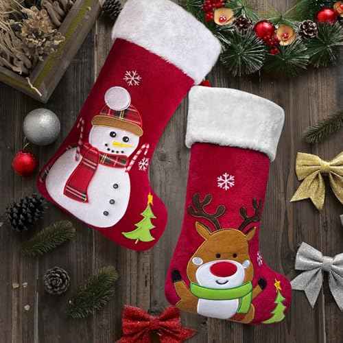 Reindeer Christmas Stocking Animal One Piece, 20 inch Plush Velvet 3D Deer Christmas Stockings with Embroidered Snowflake, Cute Xmas Stockings for Kids Girls Boys (Brown Deer)