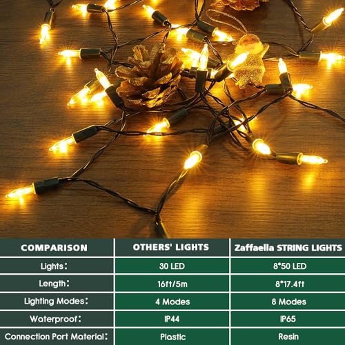 Zaffaella Warm White Battery LED String Lights 33ft, 8 Modes, 8 Pack