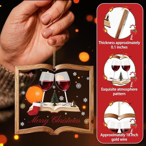 Zoacrn Book-Shaped Wine Cup Acrylic Christmas Ornament, 10cm, Personalized Clear Ornament