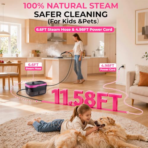 Pink Portable Handheld Steam Cleaner - Lightweight Multi-Purpose Home & Car Cleaning