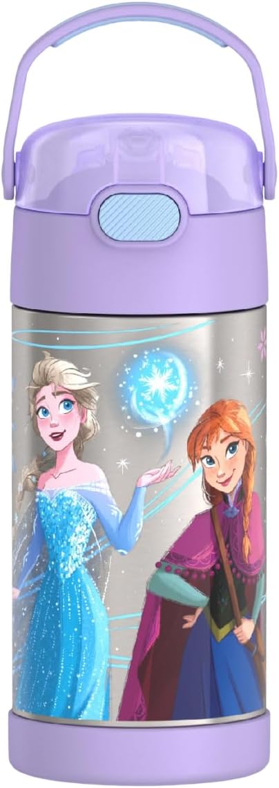 THERMOS FUNTAINER Water Bottle - 12 Ounce Kids Stainless Steel Vacuum Insulated with Straw | Frozen 2 Design