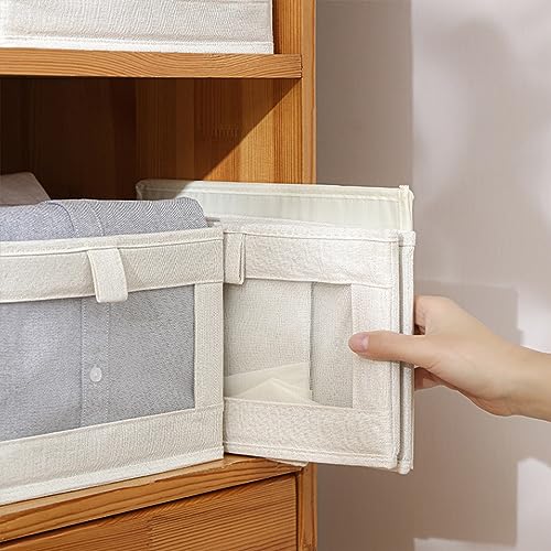 8 Pack Linen Closet Storage Bins with Clear Windows - Foldable Closet Organizers for Clothing and Household Items