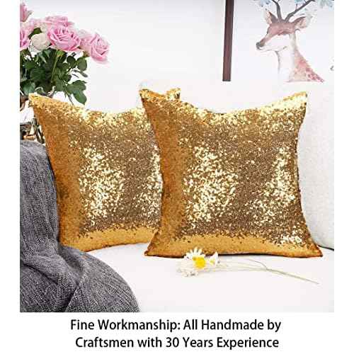 ShinyBeauty Gold Pillow Cover Decorative Throw Pillow Sofa Pillow Covers 12X12-Inches Sequin Pillow Case Shiny Gold Pillow Cover for Home, Couch,Party Decorations Gold Small Pillow Cover