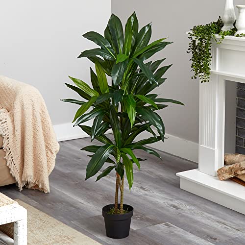 Nearly Natural 48-Inch Artificial Dracaena Plant with Pot - Green