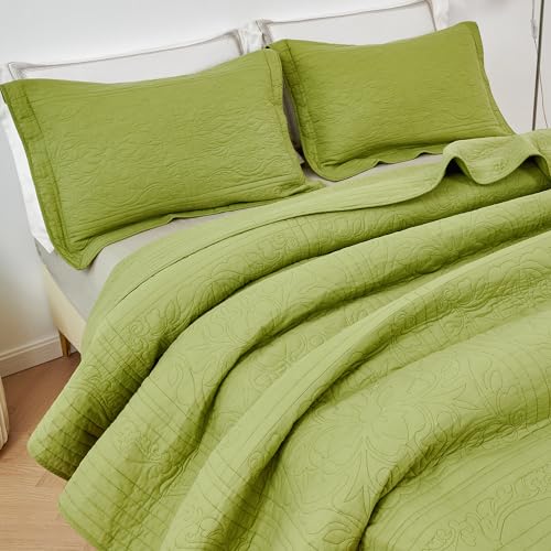 Olive Green 100% Cotton Quilt Set King Size 106x98 with 2 Shams
