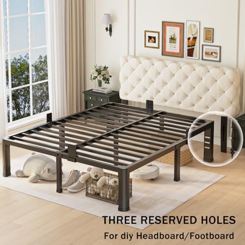 Yitong Angel 14 Inch Queen Bed Frame with Round Corner Legs & Headboard Holes Heavy Duty Steel Platform, No Box Spring Needed