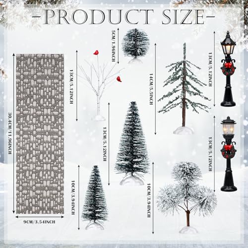 Aoriher Christmas Village Figurine Set with Miniature Snow Trees & Streetlights - 15 Pieces