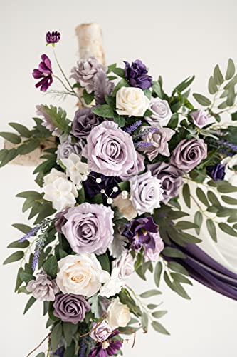 Purple Lilac Wedding Arch Flowers Set - Flexible Foam & Silk Decor for Outdoor & Indoor Weddings - Variation: Prpl-Lilac & Gold
