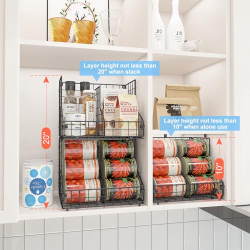 S-4 Pack Stackable Can Organizer for Pantry with Adjustable Dividers - Metal Wire Cans Storage Dispenser