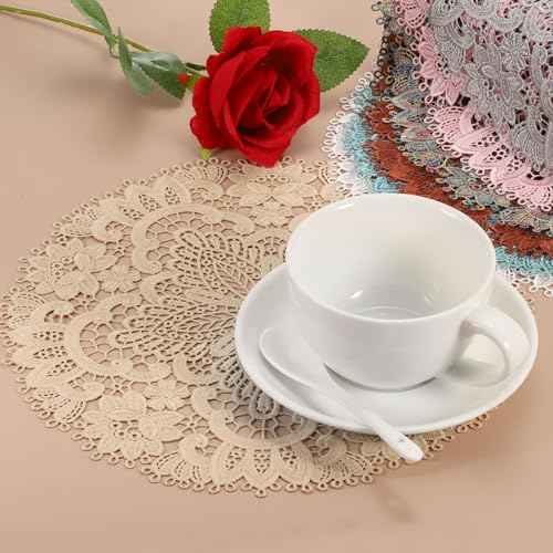uxcell 2Pcs Retro Lace Placemats, 10.6x10.6inch Round French Crochet Doilies Central Hollow Flower Vase Mat Coaster for Dining Table Home Decoration, Pink