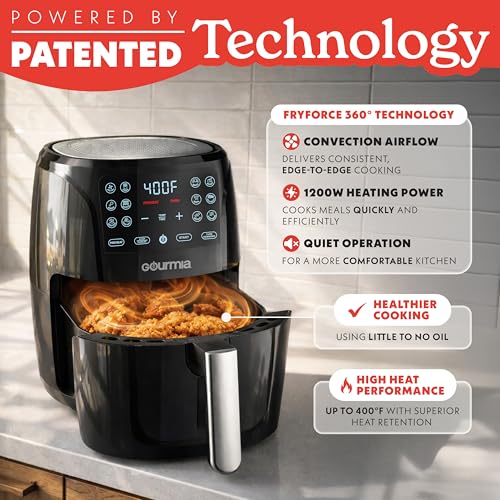 Gourmia 6 Quart Air Fryer Black - 12 Presets, Family Size, Nonstick Basket