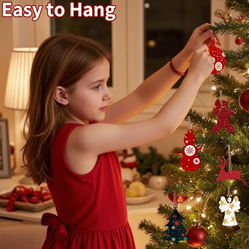 MACTING 30PCS Wooden Christmas Ornaments Unfinished Predrilled Natural Wood Slices DIY Blank Hanging Ornaments Kit for Crafts Centerpieces Christmas Tree Decorations, 6 Styles