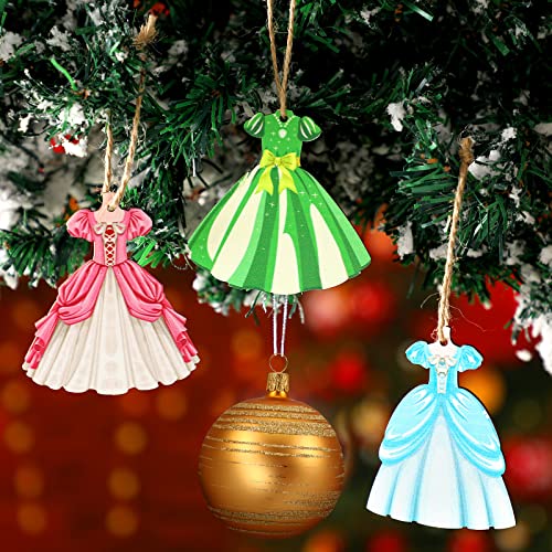 24 Pcs Princess Dress Wooden Ornaments for Christmas Tree Decorations