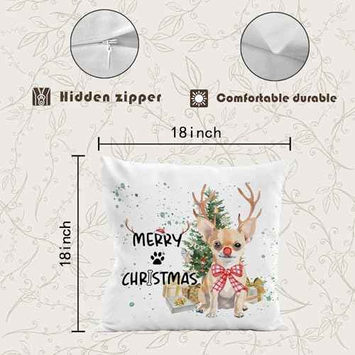 Chihuahua Christmas Pillows Covers 18x18, Merry Christmas Dog Pillow Covers for Couch Bed, Chihuahua Gifts for Women£¬Chihuahua Dog Christmas Decorations for Living Room Bedroom