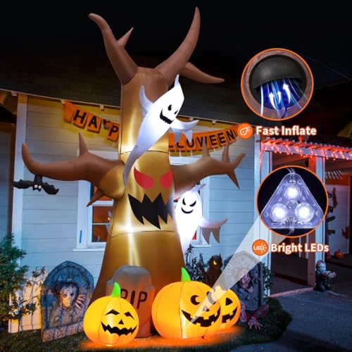 12 Ft Halloween Inflatable Tree with Pumpkins Ghosts and LED Lights Outdoor Decor