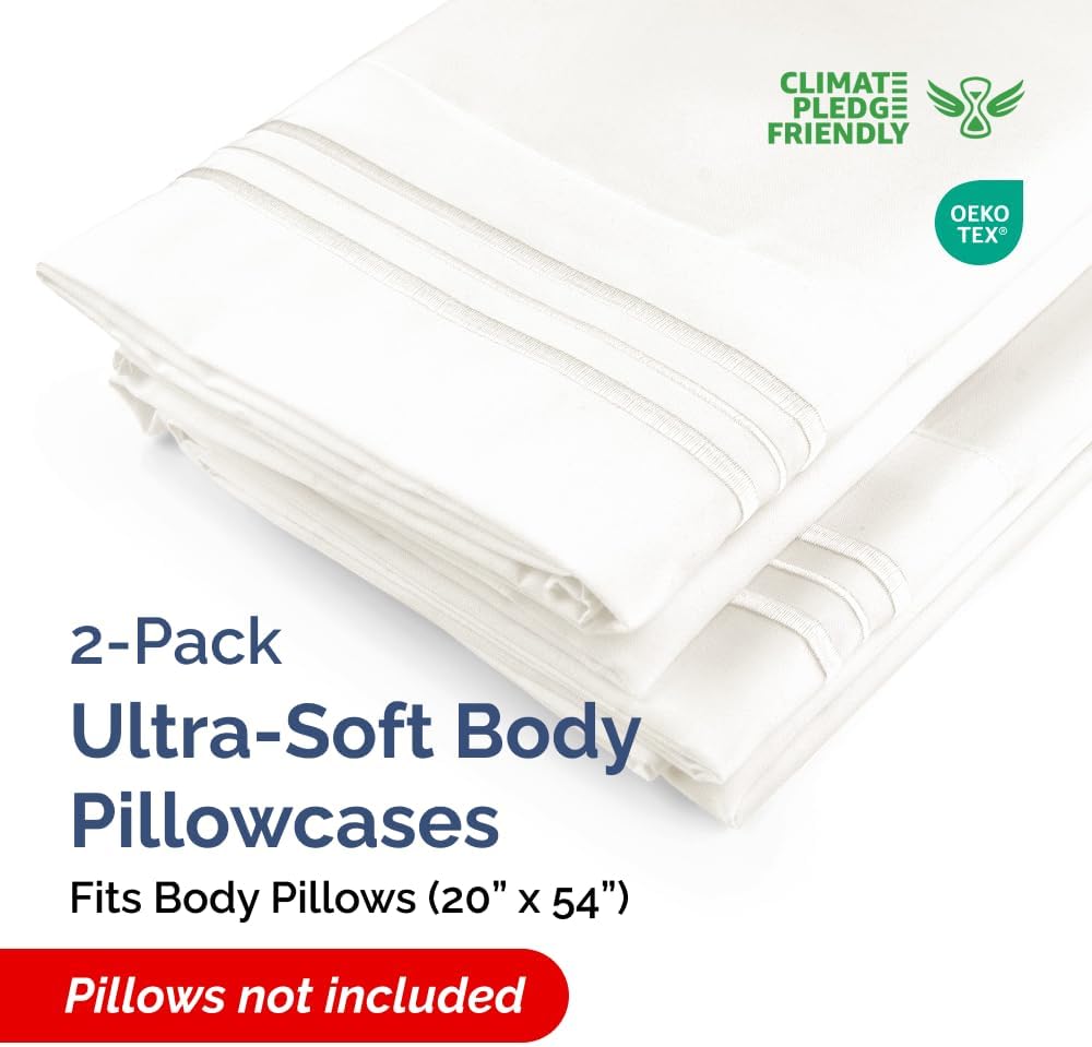 Skiennix Body Pillowcases Set of 2 | Soft & Breathable 20x54 Long Pillow Covers - Antique White