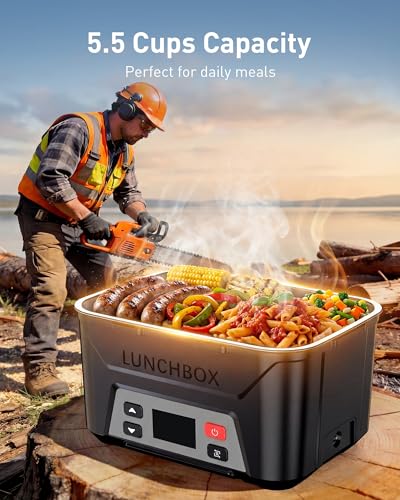 EAST OAK Black 5.5-Cup Cordless Heated Lunch Box with Scheduled Heating