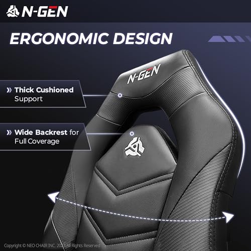 N-GEN Gaming Chair with Lumbar Support - PU Leather, Flip-Up Arms, Jet Black