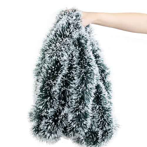33FT Christmas Tinsel Garland Green and White Metallic Tinsel Twist Garland Shiny Hanging Decoration for Xmas Tree Decoration Wedding Party Supplies£¨Dark Green£©