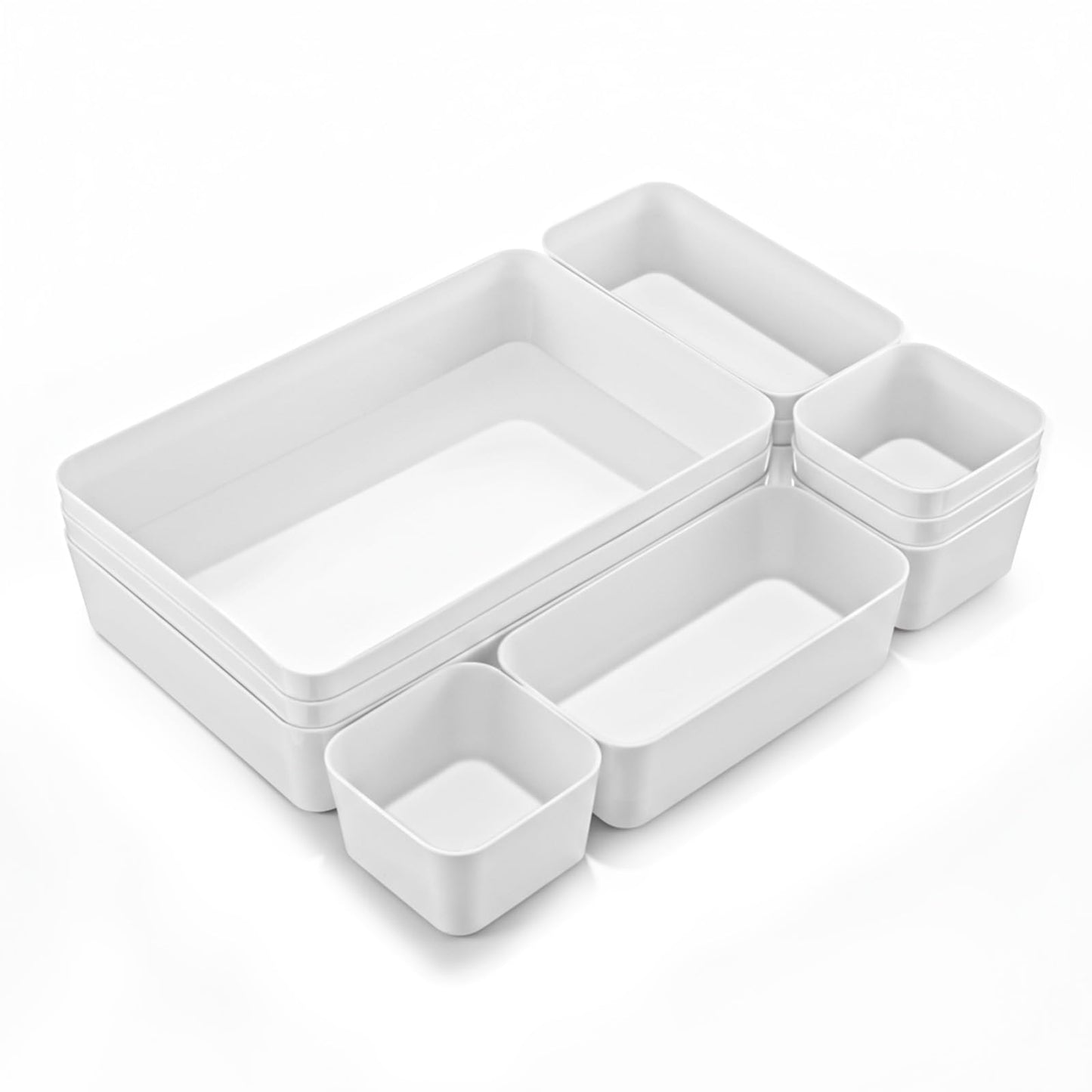 Kifmurase 11Pcs Stackable Plastic Drawer Organizer Set, 3 Sizes Desk Drawer Divider Organizers, Vanity Organizer Trays for Makeup, Jewelry, Gadgets, Bathroom Storage Bins for Kitchen, Bedroom