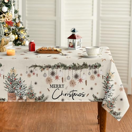 Horaldaily Christmas Tablecloth 60 x 120 Inch Rectangular Beige - Holiday Decor