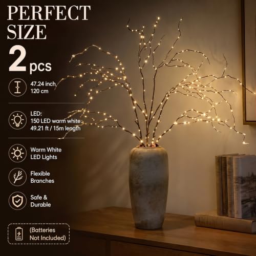 Maysing 2 Pack 47in Lighted Willow Branches with 150 LEDs - Brown Decor