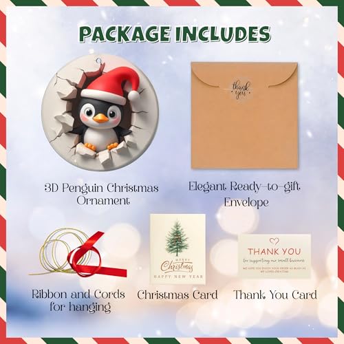 Penguin Ornament 2D - Penguin 13, Acrylic Christmas Decoration, 4.0" Round