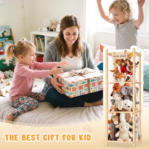 Woodure Natural Stuffed Animal Storage & Organizer - Wooden Zoo Toy Holder for Toddler Rooms (2pcs)